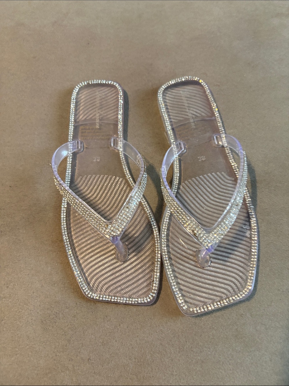 Lauren Lorraine Clear Rhinestone Flip Flop Sandals - Silver
